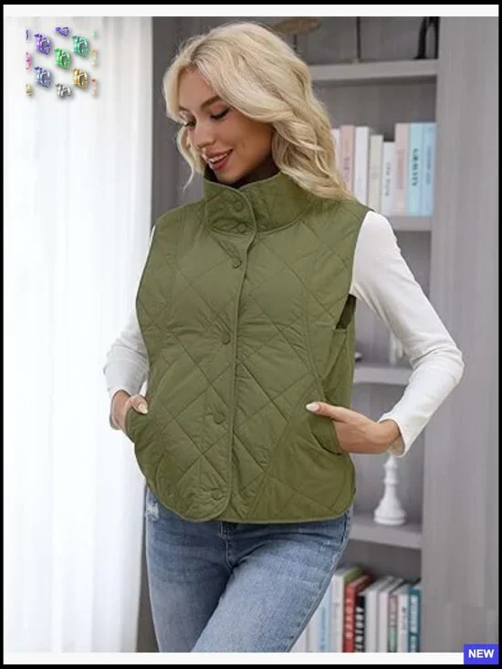 Quilted Vest Lightweight Sleeveless Button Down Preppy Chic Fall Outerwear - Picture 3 of 7